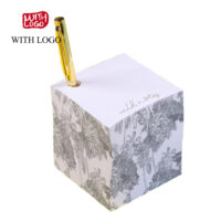 #2511 Promotional full color printed paper Cube blocks with pen holding - Image 2