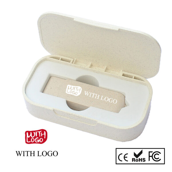 #2534 Pendrive Ecológico de Paja de Trigo Reciclable – Personalizable con Logotipo | Impresión UV o Serigrafía | Envío Gratis