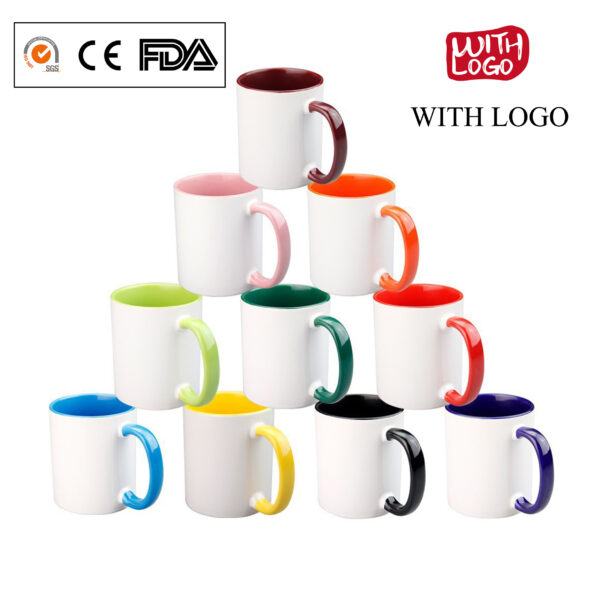 #2543 Personalisierter Kaffeebecher mit farbigem Henkel – Keramiktasse 11oz mit Logo | Sublimationsdruck | EU/FDA-zertifiziert | Kostenloser Versand